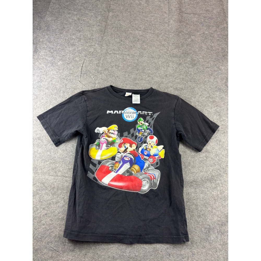 Nintendo Mario Kart Wii Graphic T-Shirt Black Kids Large Mario Luigi Wario Toad